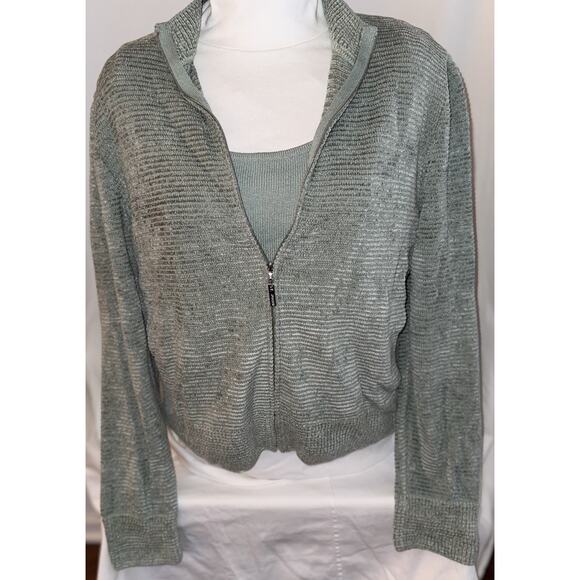 St John Sport Vintage Pastel Green Full Zip Cardigan & Tank Set Chic Preppy Sz L - Picture 1 of 16